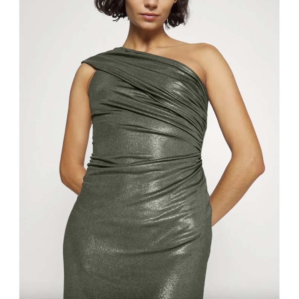 Lauren Ralph Lauren One-Shoulder Metallic Olive Green Dress